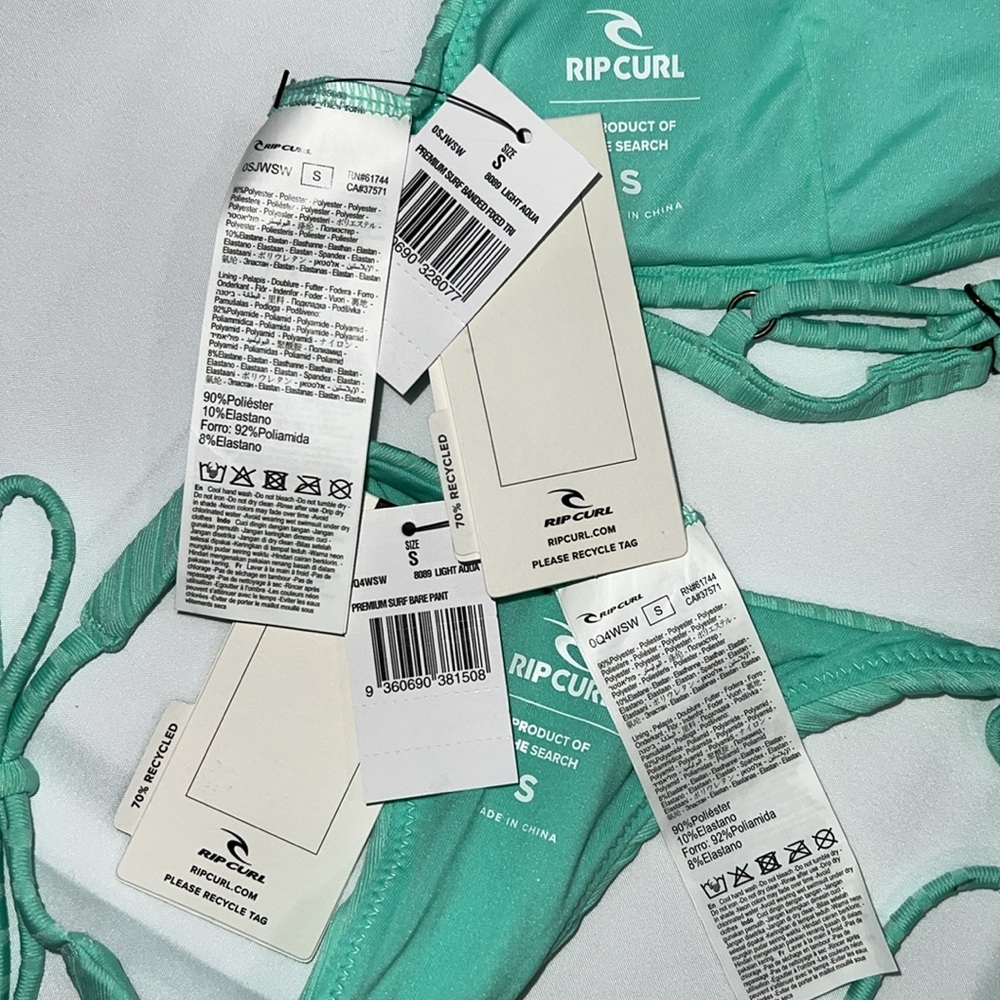Rip Curl Premium Surf Banded Fixed Tri Bikini top & Bare Bikini Bottom, SMALL - Picture 8 of 13